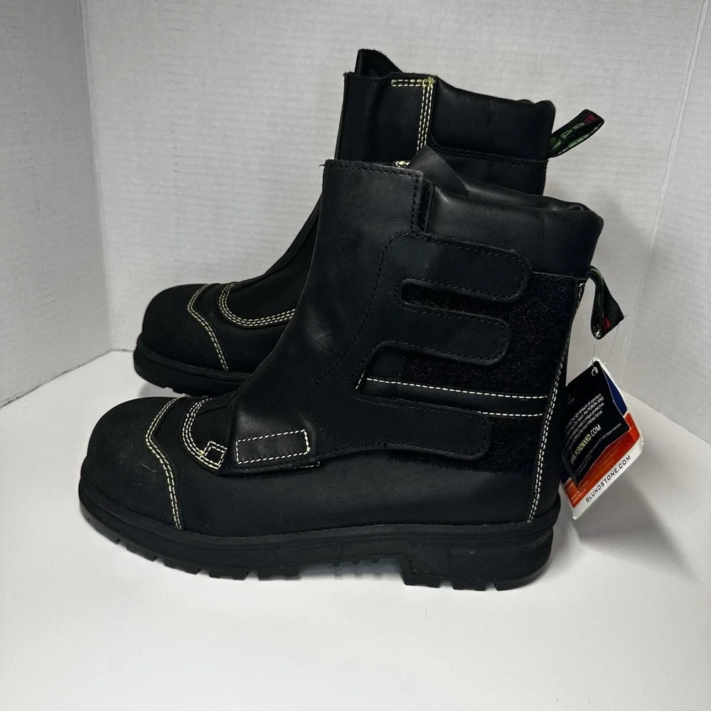Blundstone B Tough Black Leather Work Boots Yellow Stitching Mens 8 AU‎ 9 US NEW